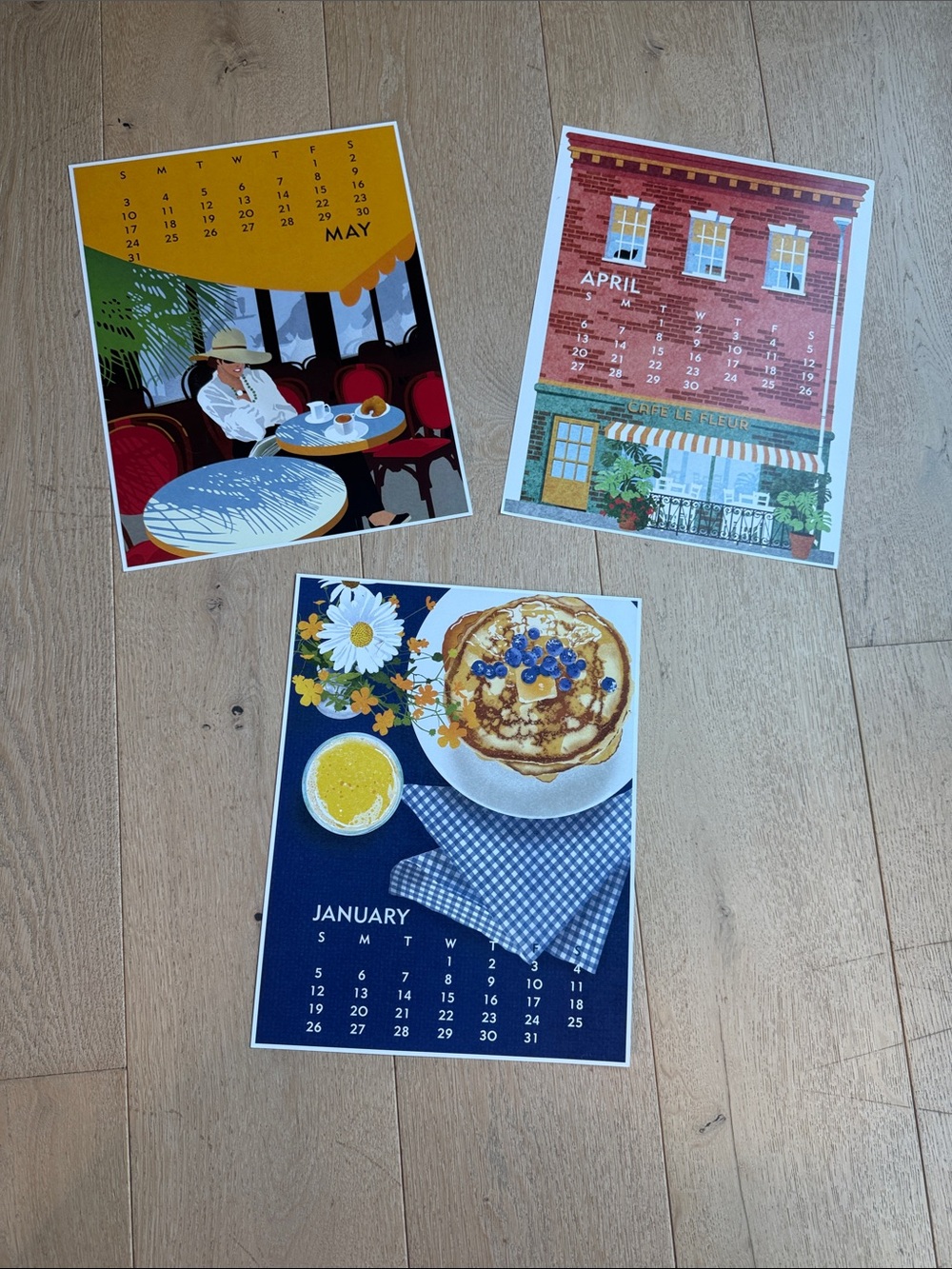 Wall Calendar Print Set - Blue, Yellow, Red